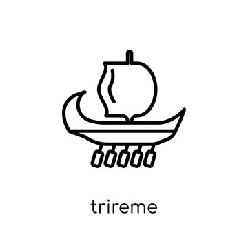 trireme icon. Trendy modern flat linear vector trireme icon on white background from thin line Nautical collection