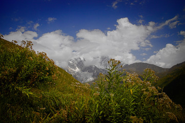 Georgian Mountains landscape on the way from Mestia to Ushguli.