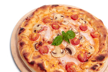 Tasty pizza is isolated on white background