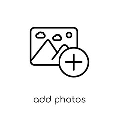 add photos icon. Trendy modern flat linear vector add photos icon on white background from thin line general collection