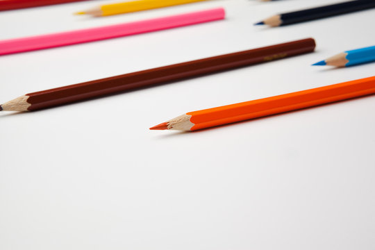 Color pencils isolated on white background.Close up.