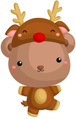 Fototapeta premium A vector of cute little bear using reindeer costume for christmas celebration