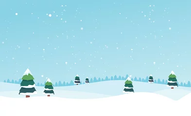 Rolgordijnen Winterlandschap met sparren en sneeuw. Winterse achtergrond. Voor ontwerpflyer, spandoek, poster, uitnodiging © rosewind