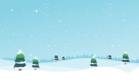 Winter landscape with fir trees and snow. Winter background. For design flyer, banner, poster, invitation
