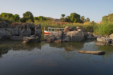 Fototapeta na wymiar View of river nile in Aswan Egypt showing riverbank