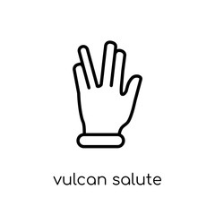 Vulcan salute icon. Trendy modern flat linear vector Vulcan salute icon on white background from thin line Hands and guestures collection - obrazy, fototapety, plakaty