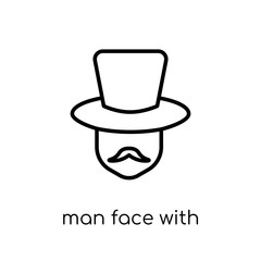 Fototapeta premium Man face with top hat icon. Trendy modern flat linear vector Man face with top hat icon on white background from thin line People collection