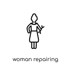 Woman Repairing icon. Trendy modern flat linear vector Woman Repairing icon on white background from thin line Ladies collection