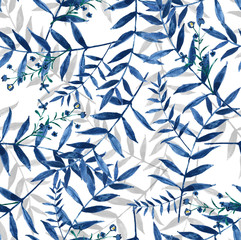 Naklejki  niebieskie liście bezszwowe akwarela ręcznie malowane tła