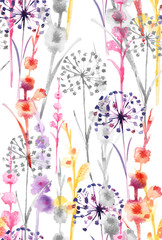 Watercolor sweet colorful color wild floral pattern, delicate flower wallpaper.