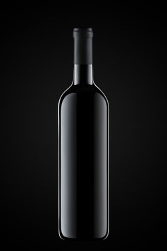 Naklejka Template concept one wine bottle for your design and advertising company promotion your of product on black background. Wine bottle mockup. Front view