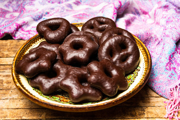 Homemade chocolate pretzels on a plate