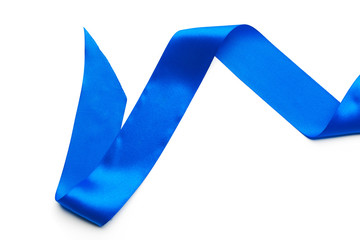 Beautiful blue ribbon on white background