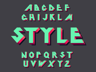 Fototapeta na wymiar 3d Bold retro font. Vintage Alphabet vector 80 s, 90 s Old style graphic poster