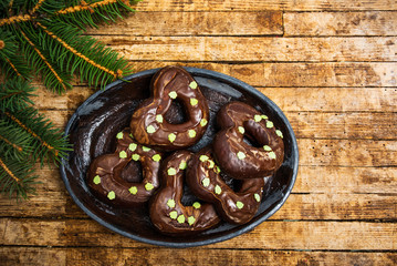 Homemade chocolate pretzels on a plate