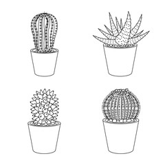 Vector design of cactus and pot icon. Collection of cactus and cacti stock vector illustration.