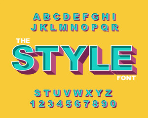 3d Bold retro font. Vintage Alphabet vector 80 s, 90 s Old style graphic poster