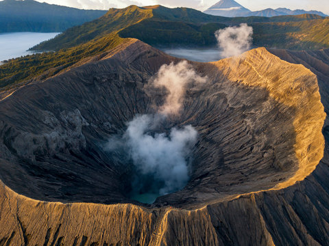Aerial view over Mt Bromo, Bromo Tengger Semeru National Park in East Java, Indonesia