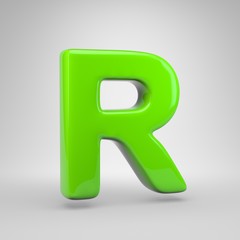 UFO green color letter R uppercase isolated on white background