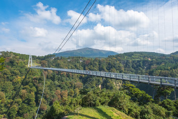 Fototapeta na wymiar Kokonoe Yume Suspension Bridge, the highest suspension bridge for walkway, Oita, Kyushu, Japan