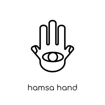 Hamsa Hand icon. Trendy modern flat linear vector Hamsa Hand icon on white background from thin line Religion collection