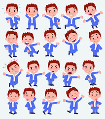 Cartoon character businessman in casual style. Set with different postures, attitudes and poses, doing different activities in isolated vector illustrations.