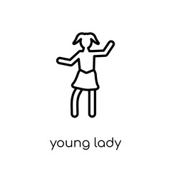 Young Lady icon. Trendy modern flat linear vector Young Lady icon on white background from thin line Ladies collection