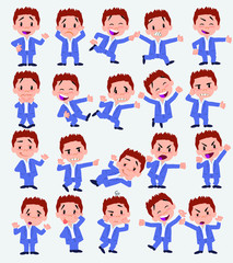 Cartoon character businessman in casual style. Set with different postures, attitudes and poses, doing different activities in isolated vector illustrations.