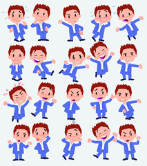 Cartoon character businessman in casual style. Set with different postures, attitudes and poses, doing different activities in isolated vector illustrations.