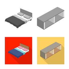 Vector illustration of bedroom and room symbol. Set of bedroom and furniture stock vector illustration.