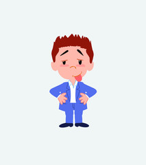 Businessman in casual style in waiting attitude with funny expression.