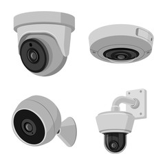 Vector illustration of cctv and camera sign. Set of cctv and system stock vector illustration.