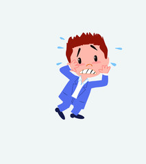 Businessman in casual style very alarmed takes the hands to the head.