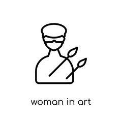 Woman In Art icon. Trendy modern flat linear vector Woman In Art icon on white background from thin line Ladies collection