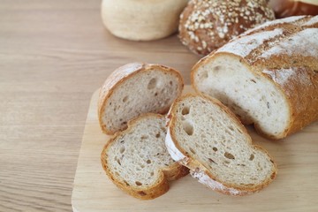 Bread on table.
