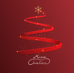 christmas tree by ribbon on red background,christmas ,happy new year.