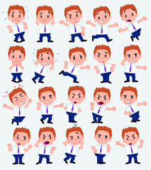 Cartoon character businessman in casual style. Set with different postures, attitudes and poses, always in negative attitude, doing different activities in vector vector illustrations.