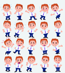 Cartoon character businessman in casual style. Set with different postures, attitudes and poses, doing different activities in isolated vector illustrations.