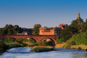 bridge over river annan scotland at sunset