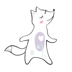 Dancing fox baby print. Cute animal listens to music with simple abstract design.