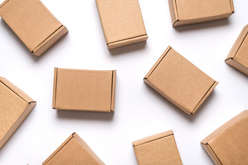 Lot of cardboard boxes on white background