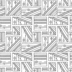 Seamless vector pattern. Black and white geometrical hand drawn background with rectangles, squares, dots. Print for background, wallpaper, packaging, wrapping, fabric.