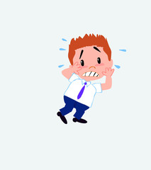 Businessman in casual style very alarmed takes the hands to the head.