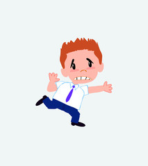 Businessman in casual style runs alarmed.
