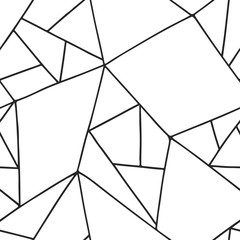 Seamless vector pattern, black and white lined asymmetric geometric background with rhombus, triangles. Print for decor, wallpaper, packaging, wrapping, fabric. Triangular graphic design. Line drawing - 236945905