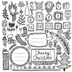 Bullet journal and Christmas doodle vector elements