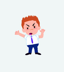 Businessman in casual style argues something with a gesture of discontent.