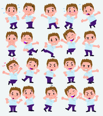 Cartoon character businessman in casual style. Set with different postures, attitudes and poses, doing different activities in isolated vector illustrations.
