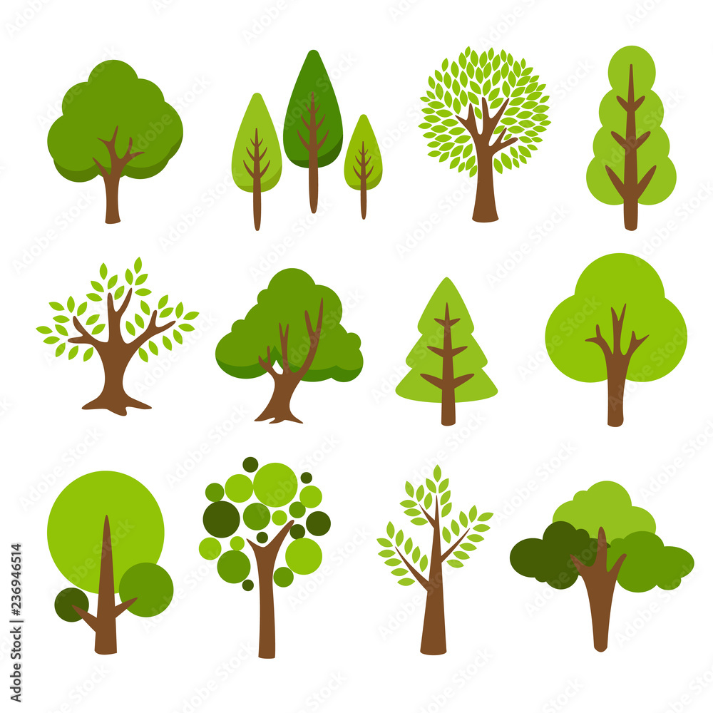 Wall mural Collection of trees. tree set isolated on white background. vector illustration.