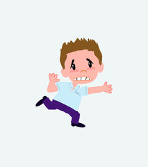 Businessman in casual style runs alarmed.